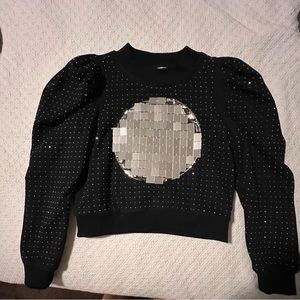 Pristine Queen of Sparkles QOS Size Small Black Sweatshirt with Silver DiscoBall